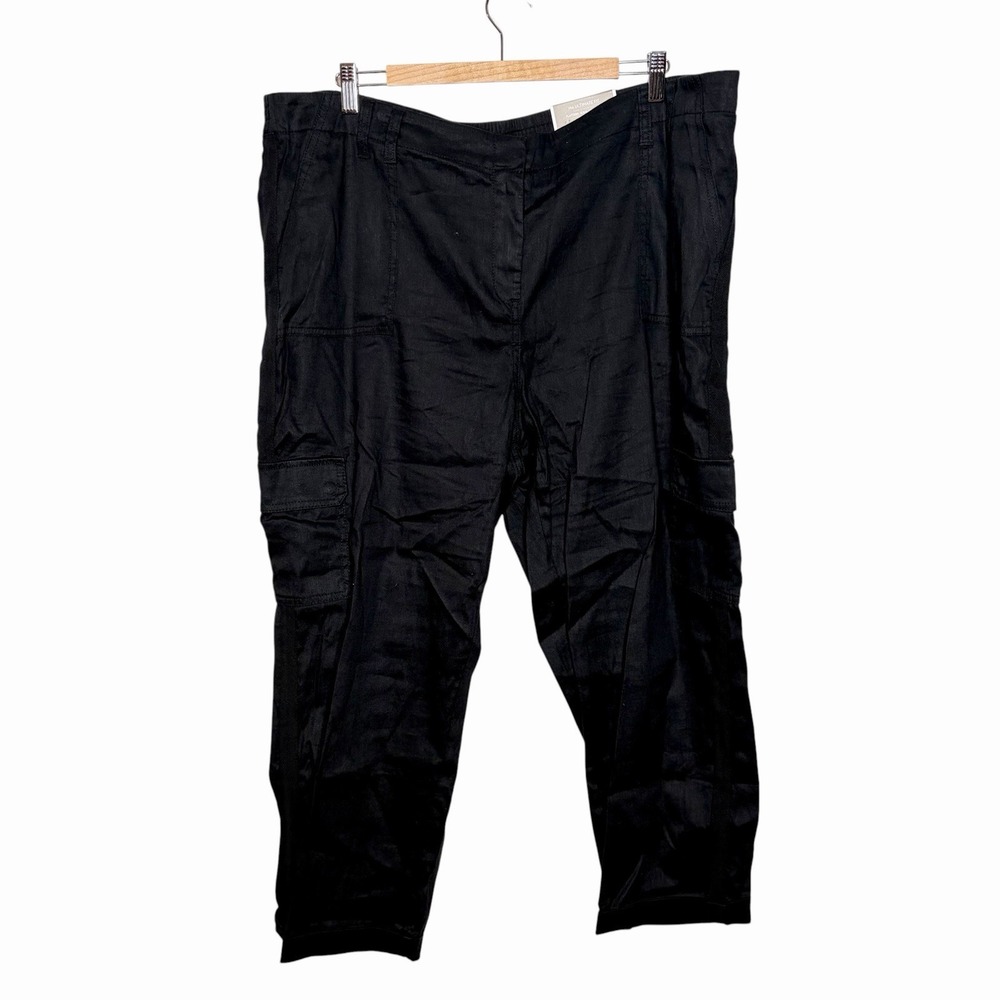 Chicos Linen Cargo Crop Pants Black Womens Size XXL 4 Utility Minimalist Resort